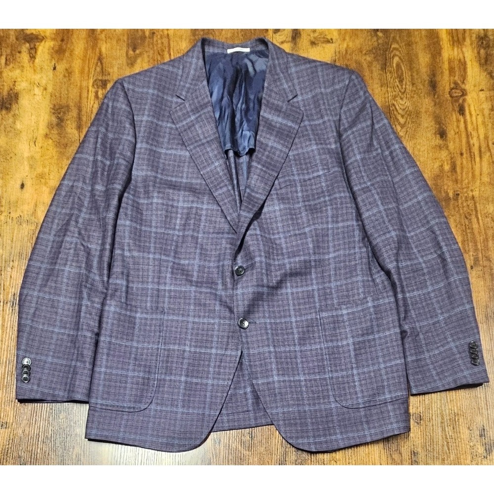 Peter Millar Mens 48T Wool Plaid Sport Coat Blazer Windowpane Purple 2-Button